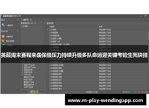 英超周末赛程来袭保级压力持续升级多队命运迎关键考验生死抉择